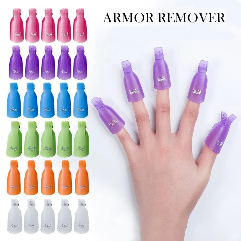 Colorful Acrylic Nail Art Soak Off Cap Clips - 10 Pcs/Bag, Manicure UV Gel Polish Removal Wrap Tools for Fingers