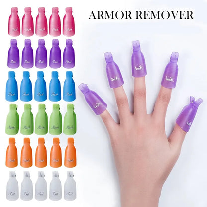 Colorful Acrylic Nail Art Soak Off Cap Clips - 10 Pcs/Bag, Manicure UV Gel Polish Removal Wrap Tools for Fingers