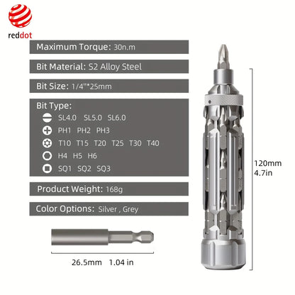 Galacok S1 EDC Multi-Function Screwdriver Set - Portable Repair Tool with Magnetic Torx, Phillips, Hex Drill Bits for Outdoor and Home