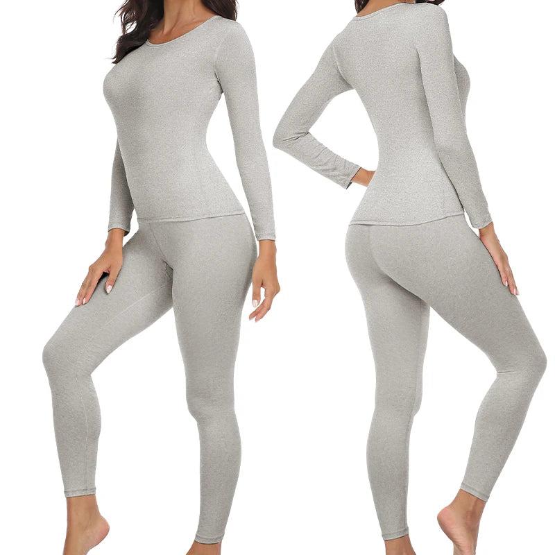 Women's Long John Thermal Underwear Set - 2 Piece Seamless Warm Pajamas with Top and Leggings for Autumn Winter