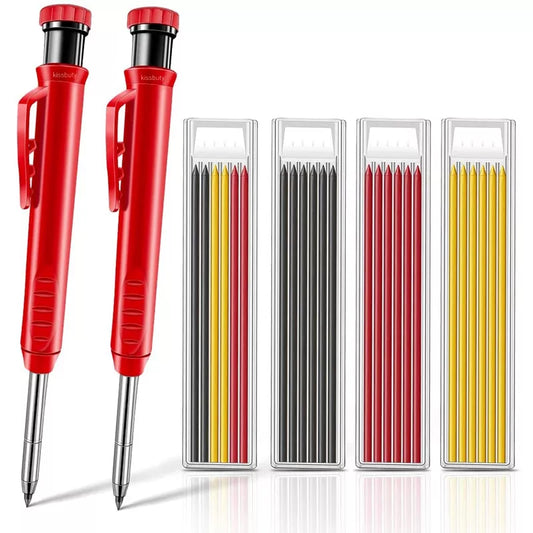 Complete Carpenter Pencil Set - Includes 6 Refill Leads and Built-in Sharpener - Ideal Marking Tool for Woodworking and Deep Hole Precision - Mechanical Pencils