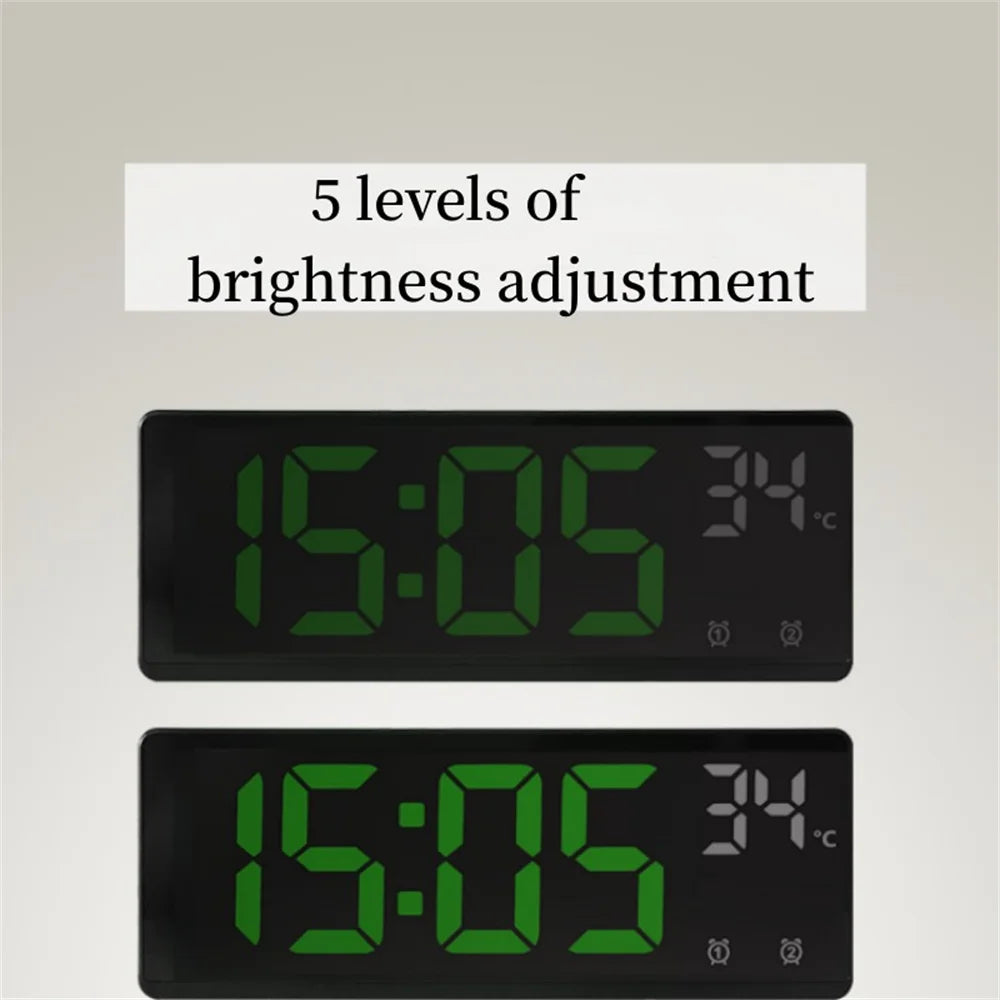 Voice Control Digital Alarm Clock - Temperature Display, Dual Alarm, Snooze - Desktop Table Clock with Night Mode - 12/24H LED Watch