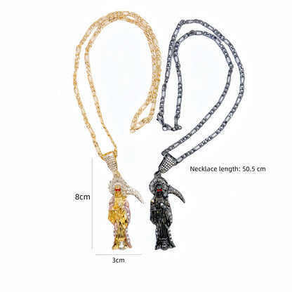 Santa Muerte Necklace – Figaro Chain with Santisma Muerte Pendant and St. Jude Charm for Men and Women