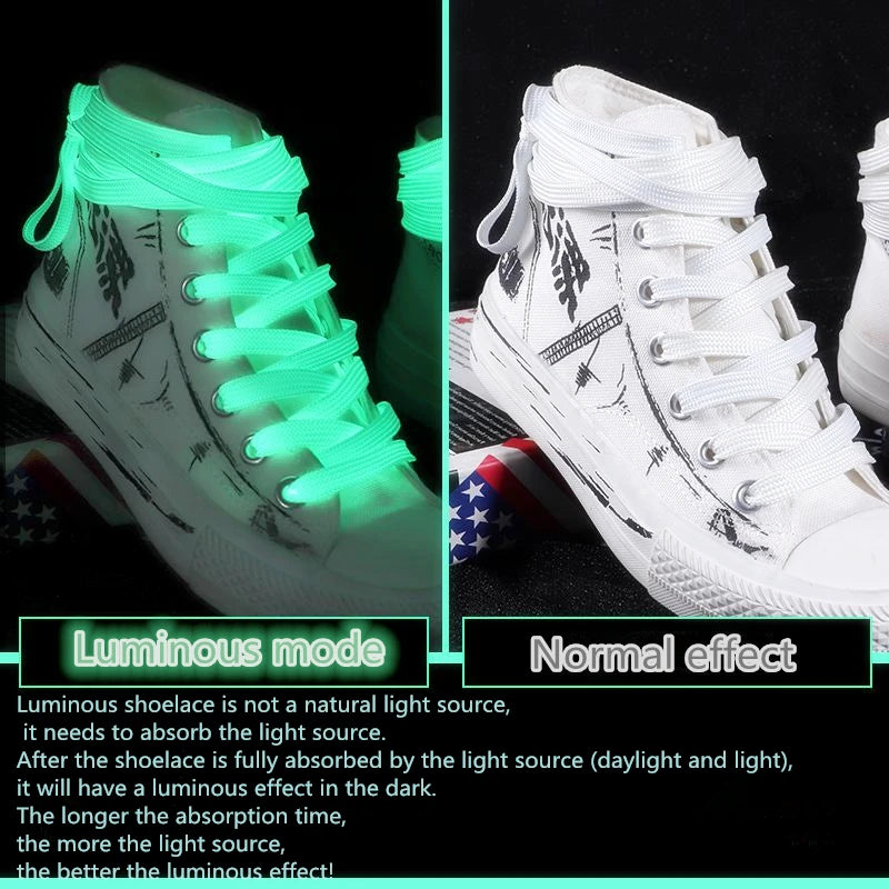 Luminous Shoelaces for Sneakers – Glow in the Dark Flat Canvas Shoe Laces | Fluorescent Colors, Available in 80cm, 100cm, 120cm, 140cm