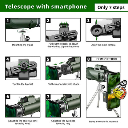 80x100 HD Zoom Monocular Telescope: Powerful Portable Binoculars for Hunting, Camping, and Outdoor Travel Exploration