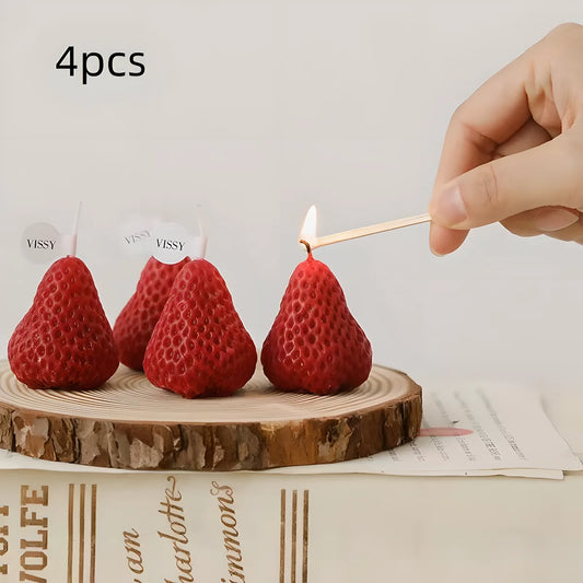 4pcs Strawberry Mini Scented Candles - Realistic Fruit Aromatherapy, Perfect Photo Prop