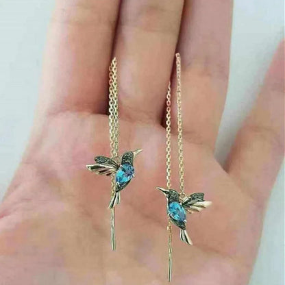 Women’s Dangle Earrings – Fashionable Wing-Spreading Zircon Hummingbird Long Pendant Earcandy – Elegant and Trendy Jewelry for Ladies