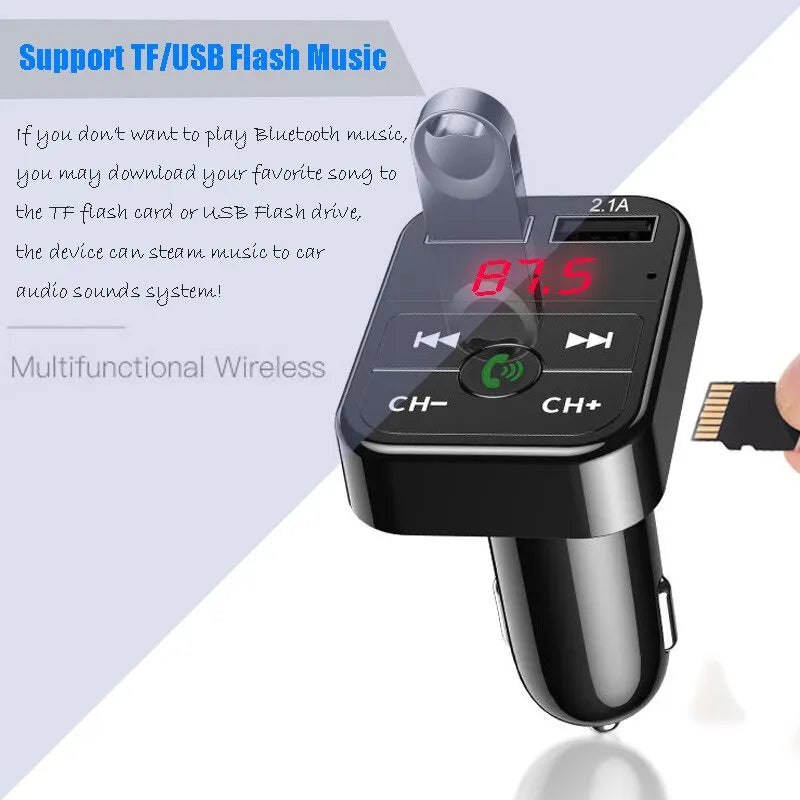 Car MP3 Bluetooth Receiver Player - Handsfree Call FM Transmitter with Card Slot - USB Multifunction Music Drive