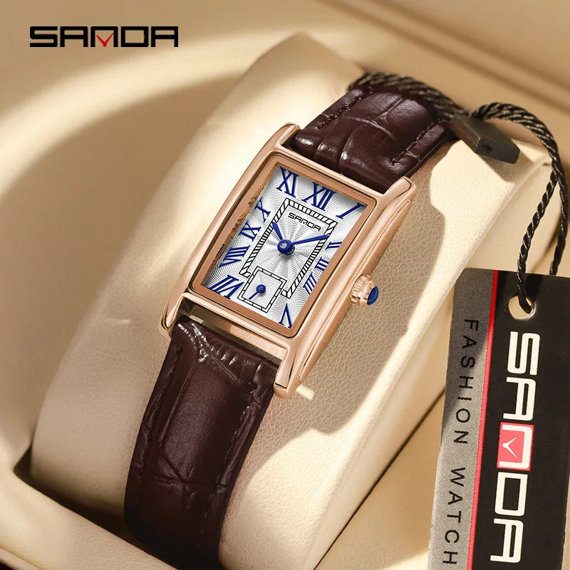 Sanda 1116 Women’s Analog Wristwatch – New Fashion 2023, Elegant Rectangle Dial, Water Resistant Quartz Movement, Business Style