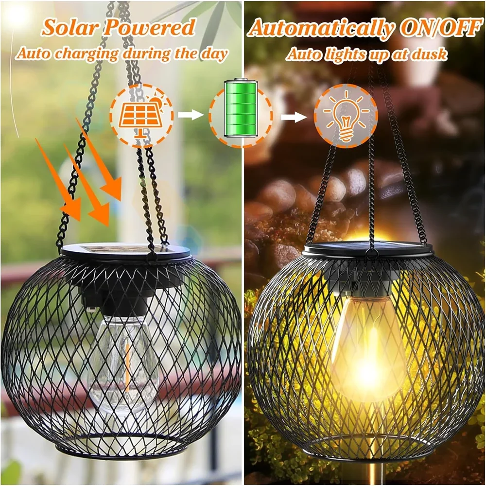 Ortiny Upgraded Solar Lantern - Decorative Outdoor Hanging Lights, Waterproof for Garden and Patio