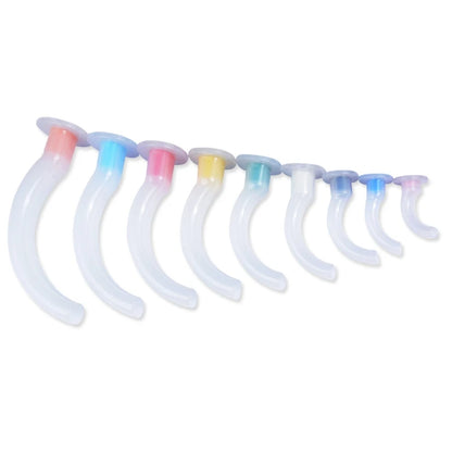 9-Piece Disposable Oral Airway Gas Tubes - First Aid Guide for Patient Airway Management with Color-Coded Guedel Tubes