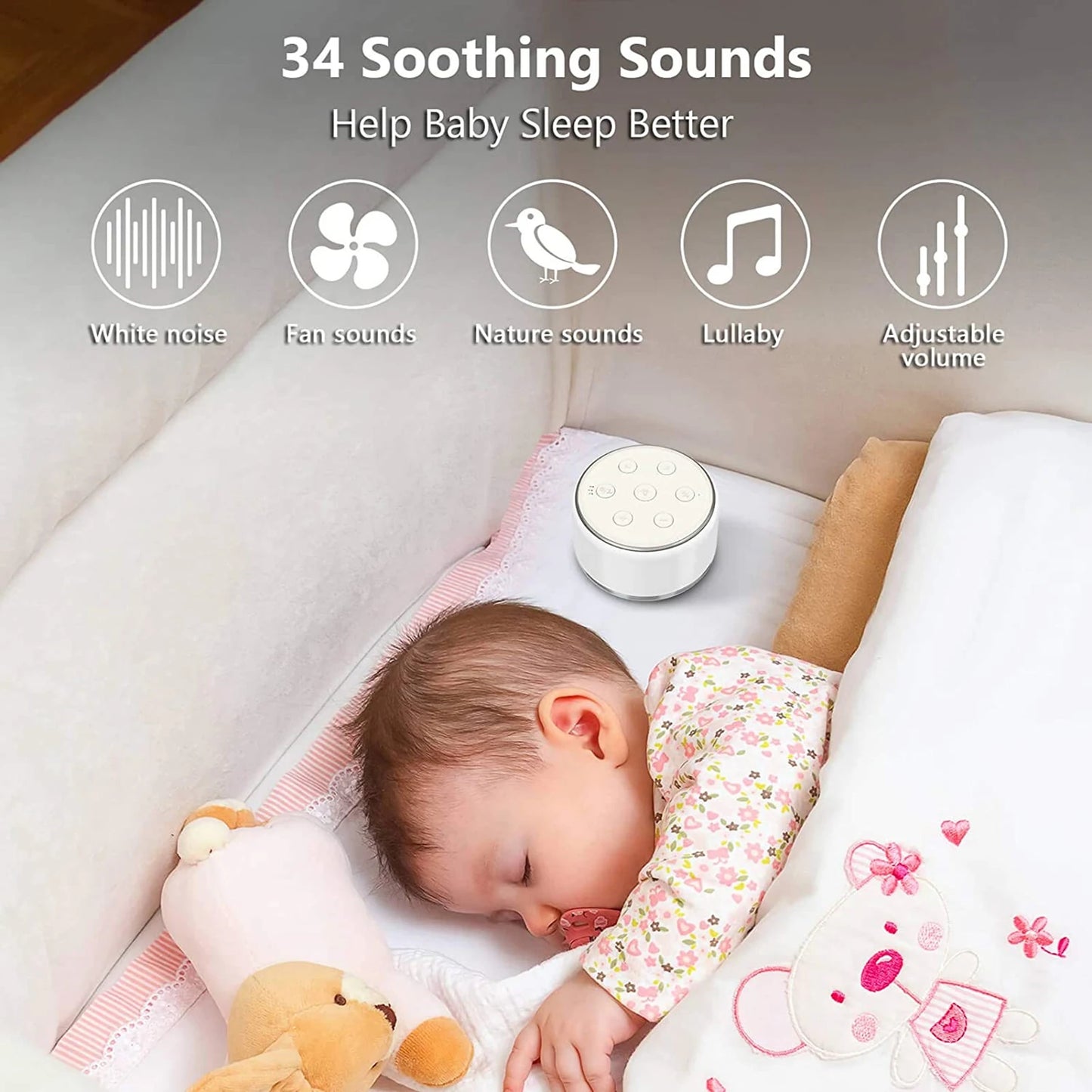 Desktop White Noise Machine | Sleep Sound Soother for Baby | 7 Colors Night Lights | 34 Soothing Sounds with Timer