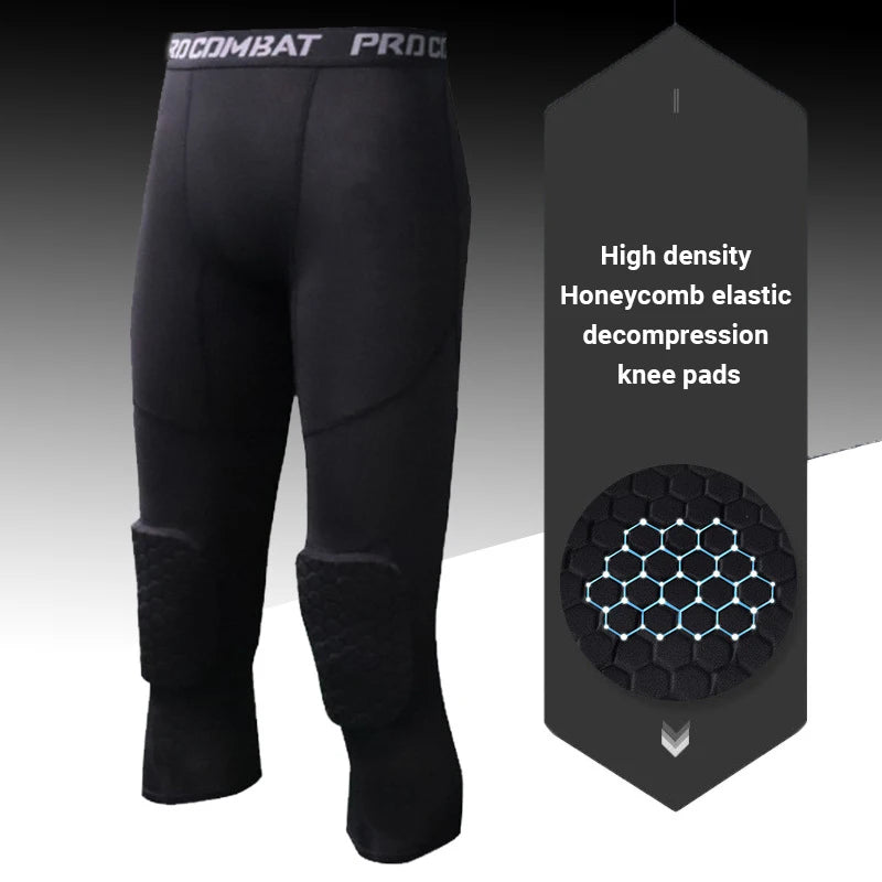 Elevate Your Performance: Men's Sports 3/4 Cropped Pants - Padded Running Leggings for Jogging, Elastic Compression Sweatpants Ideal for Football, Basketball