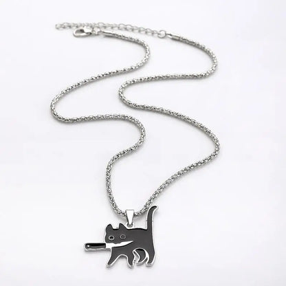 Hip Hop Fashion Knife Cat Necklace - Black Cat Pendant for Women & Men, Kpop Style, Sweater Chain Jewelry, Party Gift  2023