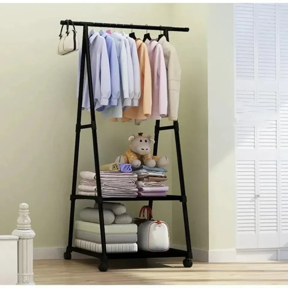 Mobile Triangle Clothes Hanger - Floor Standing Coat Rack with Wheels, Multi-Function Bedroom and Living Room Clothes Organizer