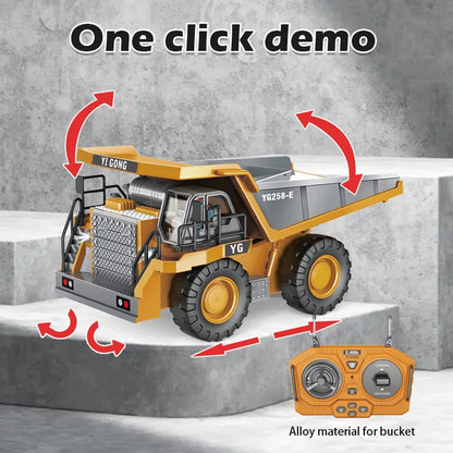 1:24 Scale 9CH RC Alloy Dump Truck - Remote Control Engineering Vehicle, Heavy Excavator and Forklift Toy for Boys