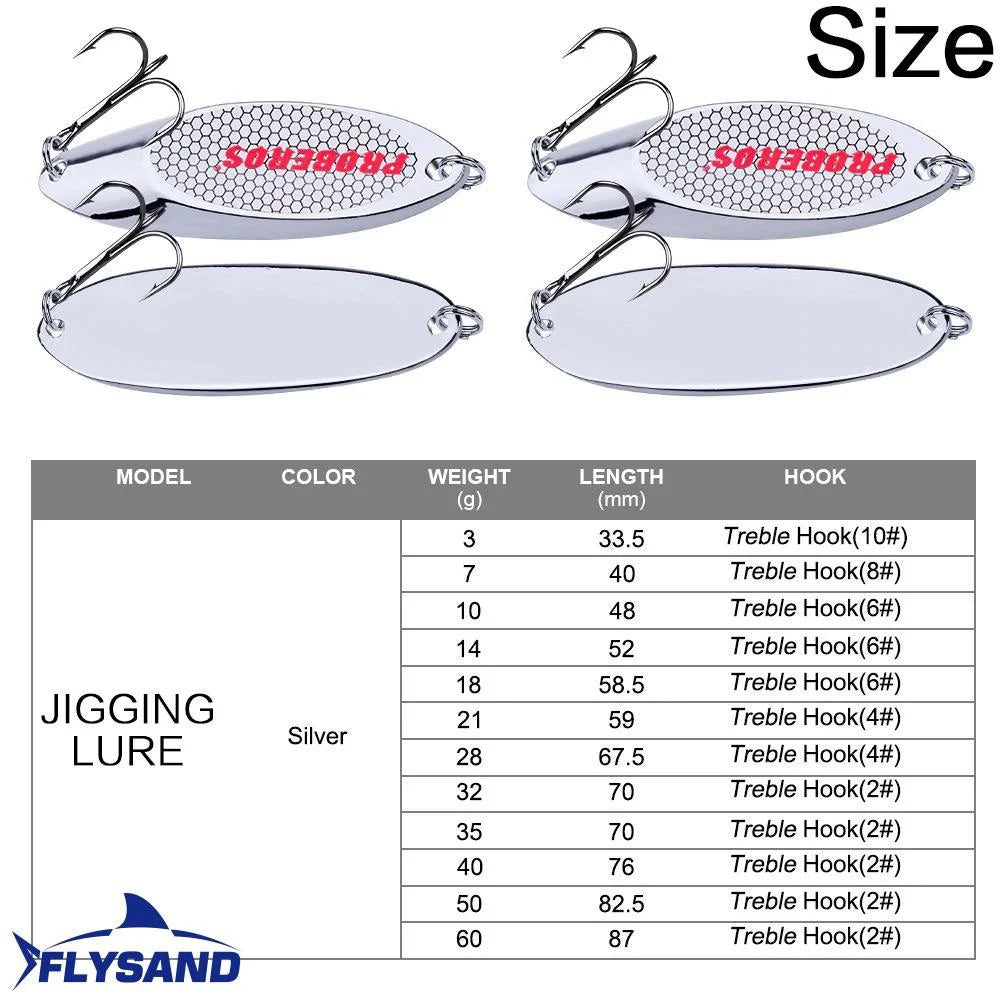 FLYSAND Hard Bait Silver Spoon Jigging Lure - Metal Treble Hook Casting Blade Spinner for Trolling, Stainless Steel Spinner Bait