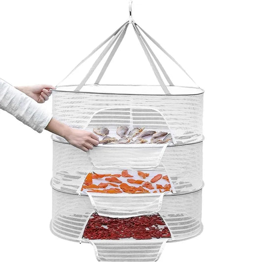 3 Tier Portable Mesh Hanging Dryer and Herb Rack - Ideal for Drying Buds, Fruits, Vegetables, and More