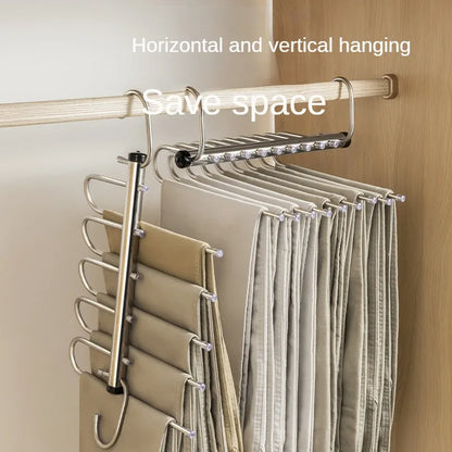 Folding Magic Pants Hangers - 5/9 Layers Stainless Steel Space-Saving Clothes Rack Organizer for Wardrobe, Jeans, Trousers, Scarves