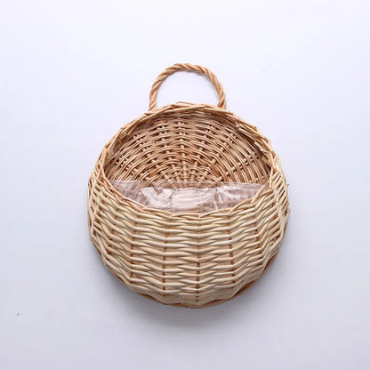 Handmade Wicker Rattan Flower Planter - Wall Hanging Basket for Garden Vine Pot Plants - Stylish Garden Wall Planter