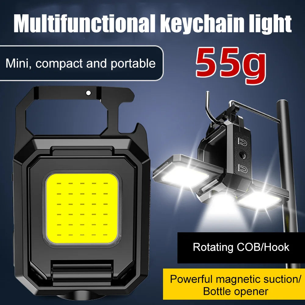 XPE Pocket Work Light - 1000LM COB LED Mini Keychain Flashlight, USB Rechargeable, Waterproof for Outdoor Camping and Hiking