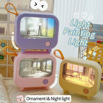 TV Painting Night Light LED Cute Child Learning Table Lamp | Home Decoration Atmosphere Lighting | Mini Desktop Birthday Gift | Room Accent