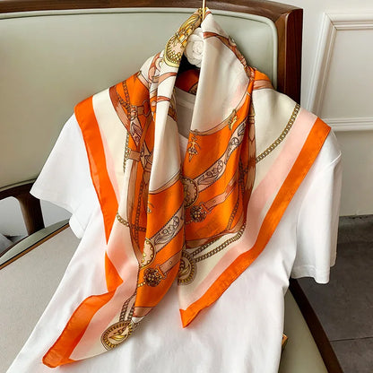 Luxury 70cm Square Silk Scarf for Women - Fashionable Hijab, Hair Band, Neckerchief, Shawl Ribbon, and Headband Wrap Bandana