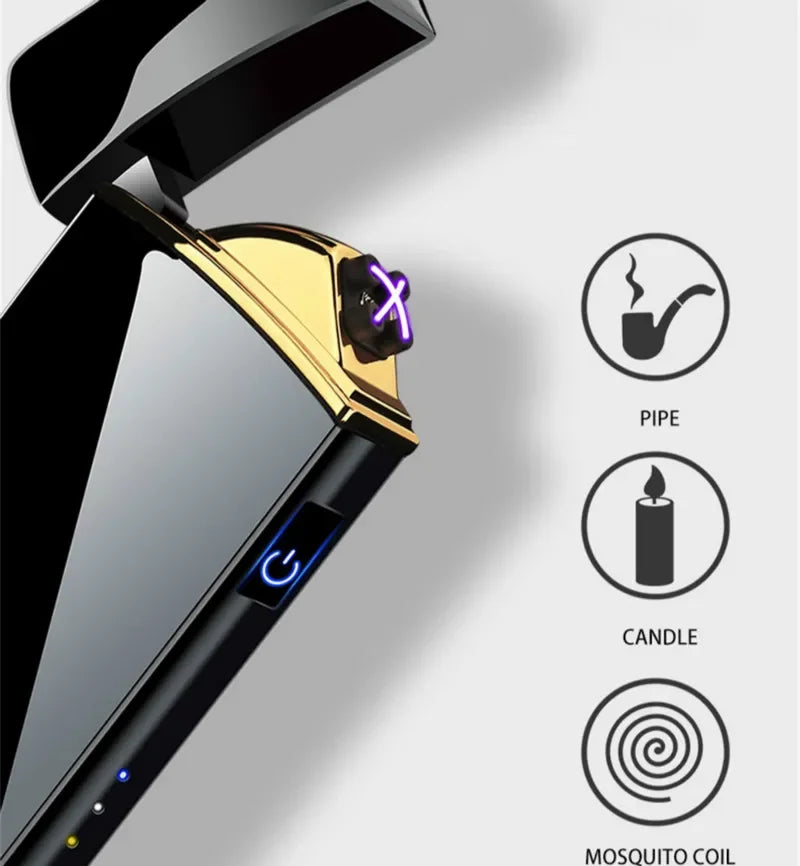 Electric Windproof Metal Lighter - Double Arc Flameless Plasma USB Rechargeable Lighter with LED Power Display & Touch Sensor