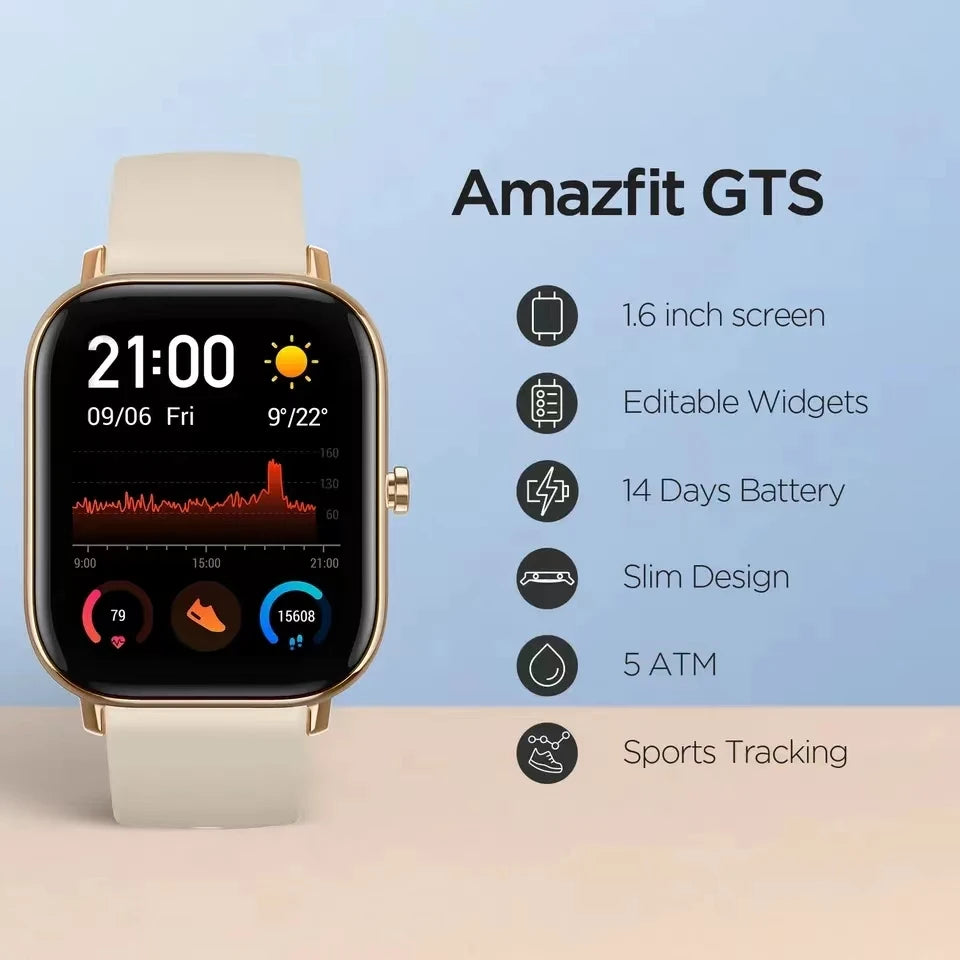 Amazfit GTS Smart Watch - 5 ATM Waterproof Sports Tracking, Music Control, and Editable Widgets for Men & Women.  ( Refurbished )