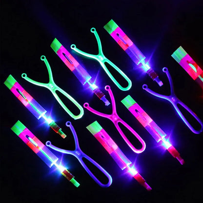 LED Light Arrow Rocket Helicopter Flying Toy - Fun Party Gift with Rubber Band Catapult (Choose from 1/3/5/10pcs)