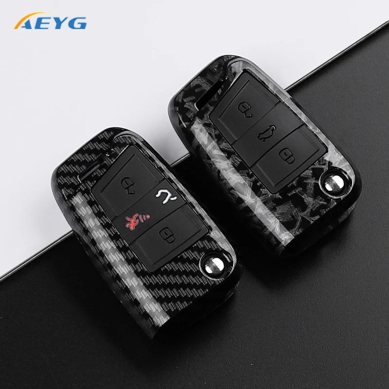 ABS Carbon Fiber Car Key Case Cover - Fob for VW Golf 7 MK7, Tiguan MK2, SEAT Ateca, Leon FR 2, Ibiza, Skoda Octavia