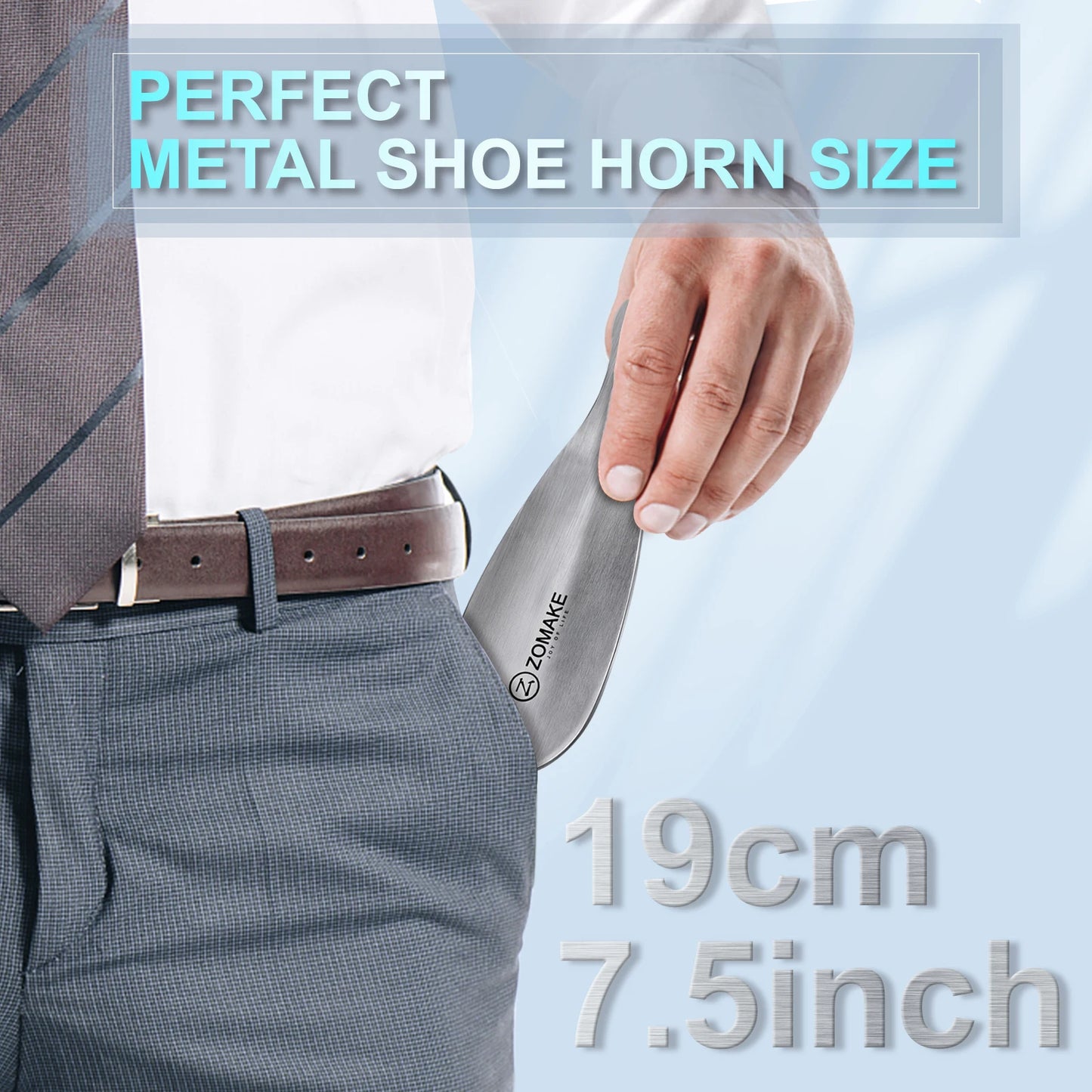 7.5-Inch Metal Shoe Horn - Stainless Steel Travel Spoon Shape for Seniors, Men, Women and Kids