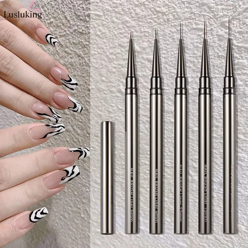 5PCS Nail Art Liner Brushes Set - Hand Painted Acrylic UV Gel Colors, Builder Drawing Pen for DIY Manicure Design