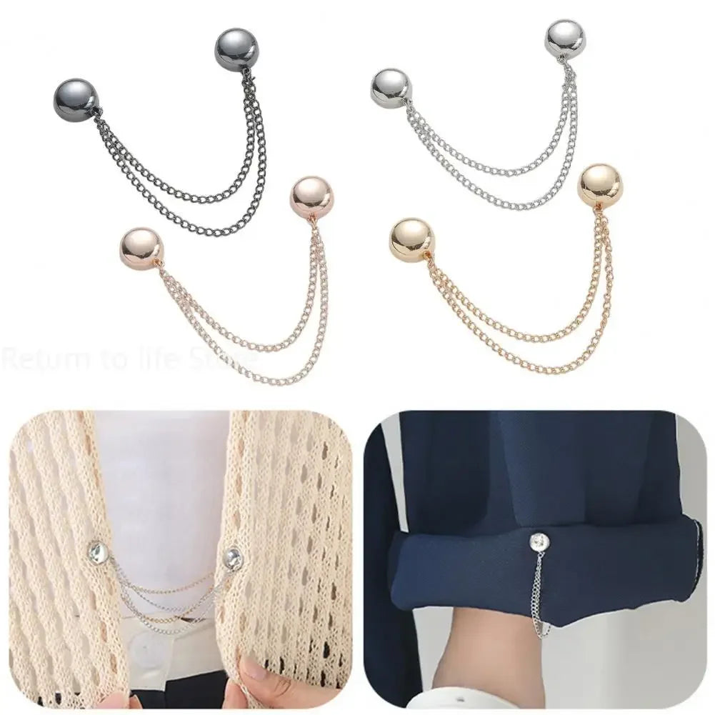 Multi-Function Magnetic Clothing Clip with Chain - Metal Button Clips for Scarves, Trousers, and Cuff Fixing