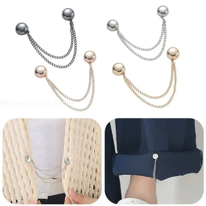 Multi-Function Magnetic Clothing Clip with Chain - Metal Button Clips for Scarves, Trousers, and Cuff Fixing