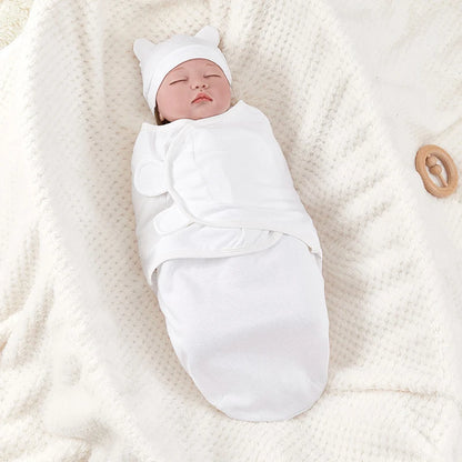 Adjustable Newborn Sleeping Bag: Cotton Baby Swaddle Wrap with Hat Set - Anti-Kick Sleepsack for Warm and Soft Blanket Comfort