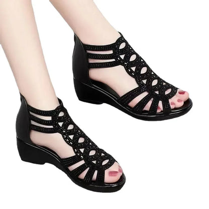 Soft Leather Roman Sandals: Women's Summer Wedge Shoes - Fashionable Casual Designer Footwear with Soft Sole