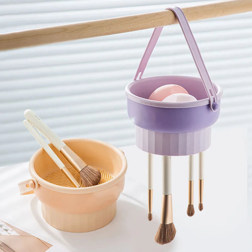 1PCS Silicone Makeup Brush Cleaning Bowl - Make-up Egg Drying Tool Set with Powder Puff Washer - Sponge Storage Artifact