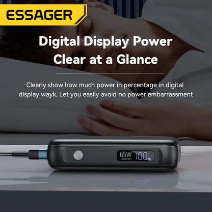 Essager 15000mAh Power Bank – Portable External Battery Pack with USB-C Cable, 65W Fast Charger for iPhone, iPad, MacBook