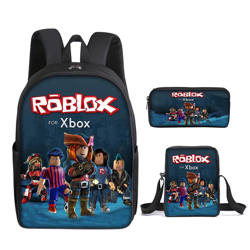 3 Piece 3D Printing Roblox Game Backpack Set – Satchel, Pen Bag, Anime Cartoon Mochila – Ideal for Primary and Secondary School Students