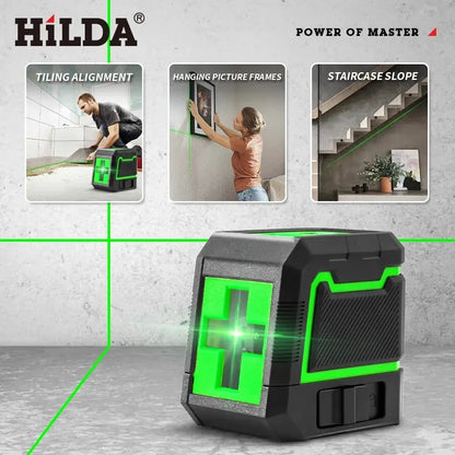 HILDA 2 Lines Self-Leveling Laser Level - Horizontal and Vertical Cross, Super Powerful Green Laser Beam Line