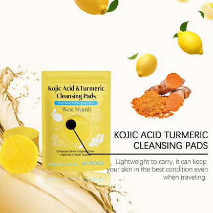 Turmeric and Kojic Acid Cleansing Pads - Exfoliating Facial Sponges for Acne, Dead Skin Removal, Oil Control, and Skin Glow