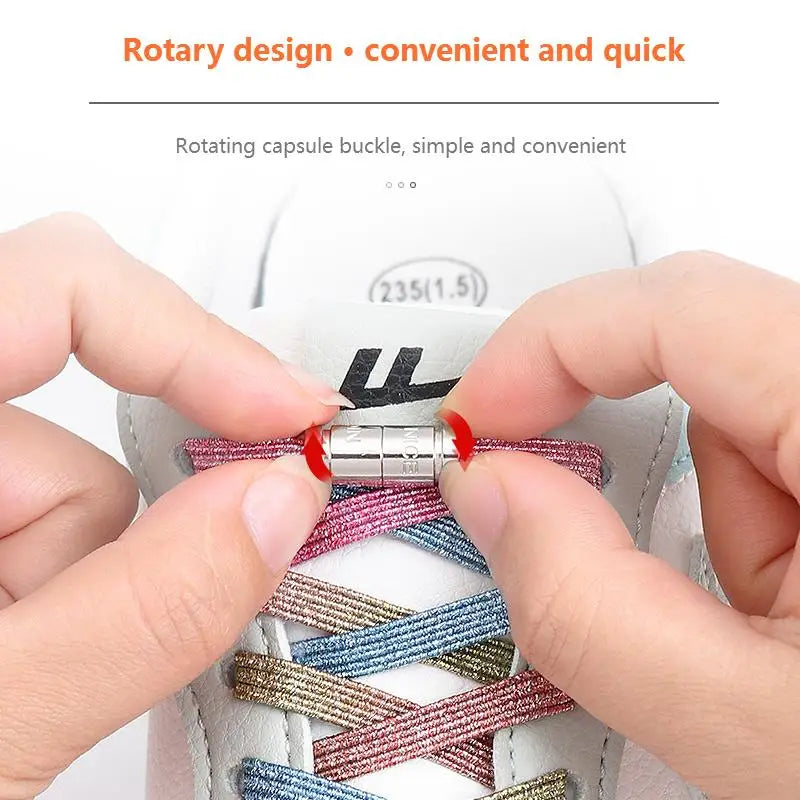 New Capsule Lock Shoelaces - Rainbow Elastic No Tie Laces - Quick Flat Sneaker Shoelace for Kids and Adults