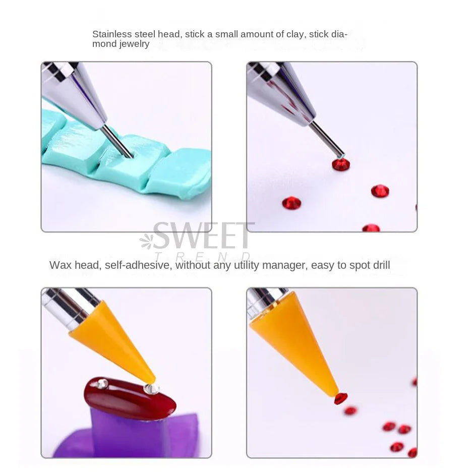 1pcs Crystal Double Head Point Drill Pen - Gem Rhinestone Picker Wax Pencil - Jewelry Tools for Sticking, Picking, Dotting