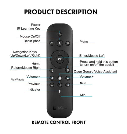 Enhanced G60S Pro: BT Wireless Voice Remote Control | 2.4G BT5.0 Dual Mode Air Mouse with IR Learning & Backlit Light - Android TV Box Compatible