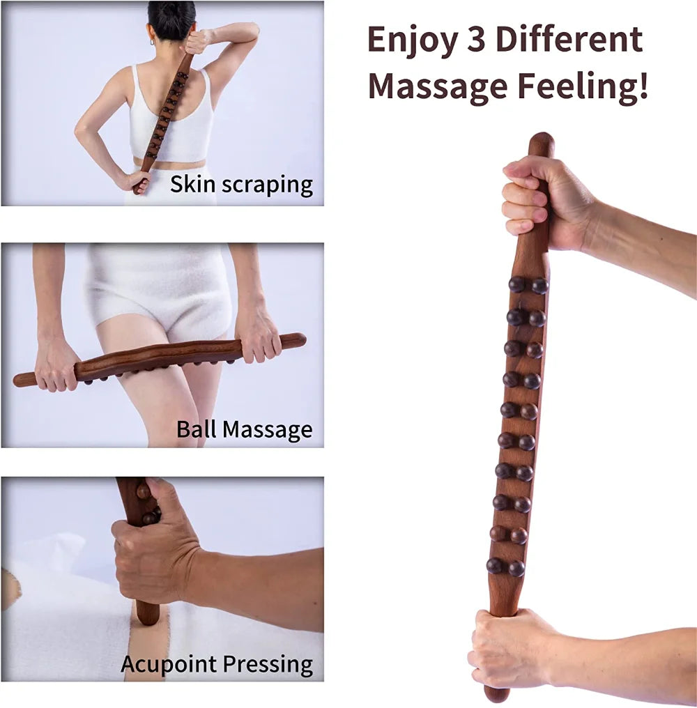 Wood Lymphatic Drainage Massager: Handheld Massage Stick for Neck, Back, and Stomach Pain Relief - Body Shaping Tool