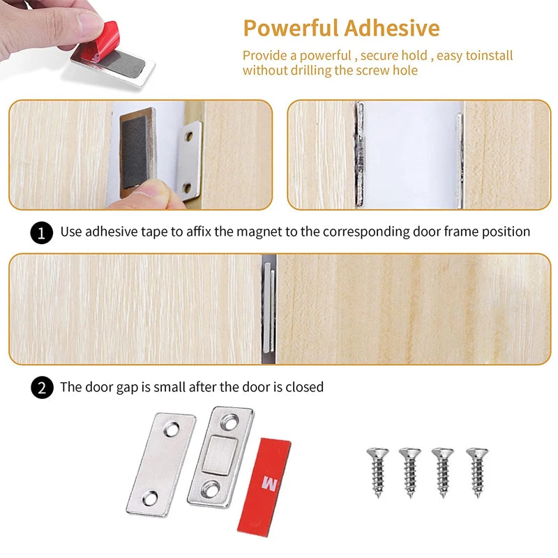 2-Pack Ultra Thin Magnetic Catch for Cabinet & Closet - Adhesive Drawer Magnet - Kitchen Door Closing Solution - Magnetic Door Closer