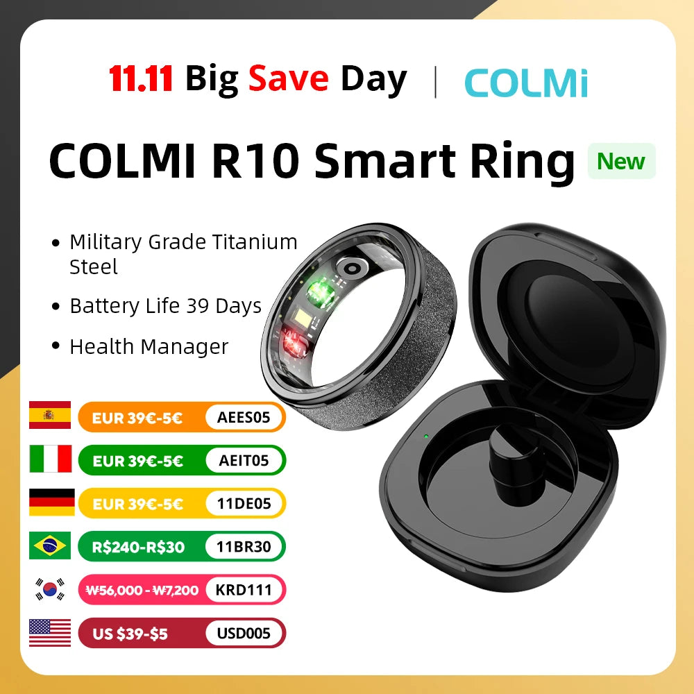 COLMI R10 Smart Ring with Charging Case - Health and Sleep Monitor, 5ATM Waterproof, Multi-Sport Mode for Men and Women