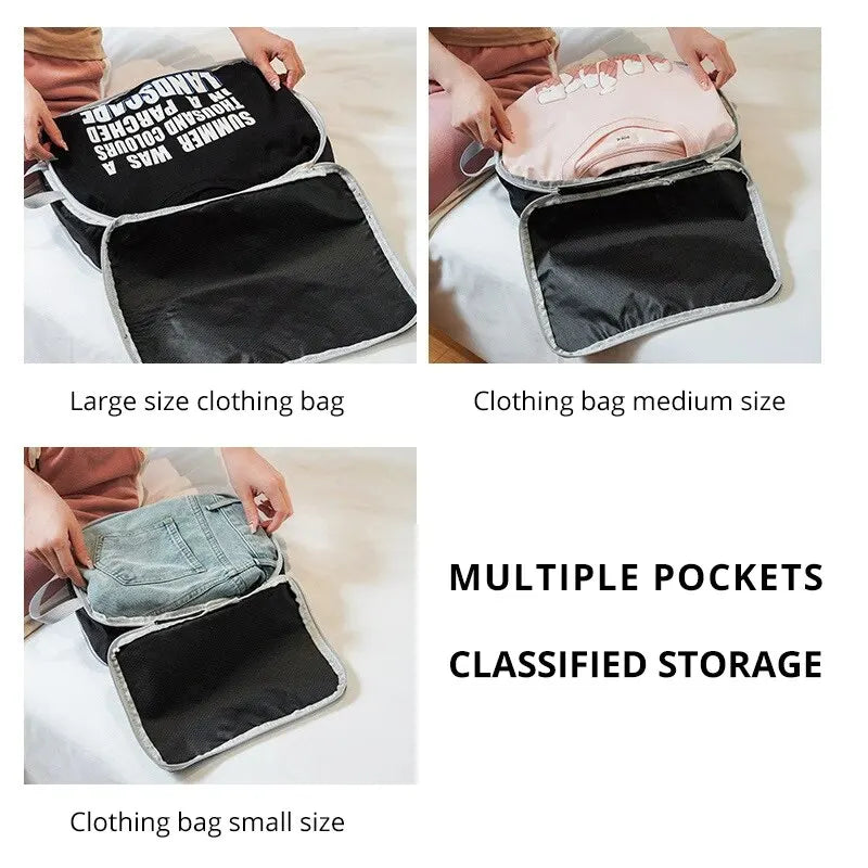 3Pcs/set Compressible Travel Storage Bags: Black/Blue/Grey Portable Large Capacity Suitcase Luggage Packing Cubes