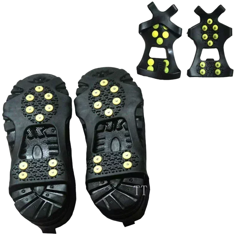 1 Pair 10 Studs Anti-Skid Snow Ice Climbing Shoe Spikes - Winter Ice Grips Cleats Crampons for Anti-Slip Shoe Cover